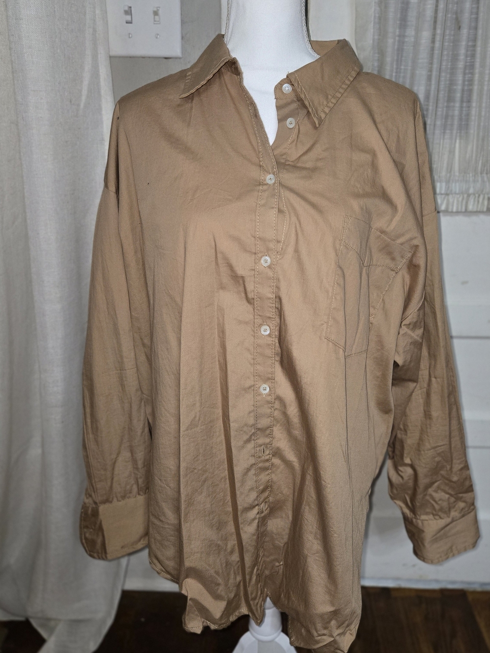 Anthropologie Oversized Tan Button-Down Shirt